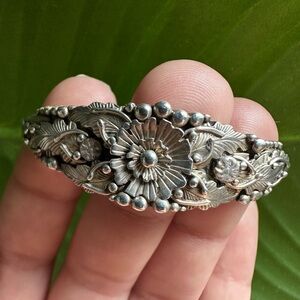 Vintage Navajo Foliate, Squash Blossom Cuff Bracelet, Native, Southwestern